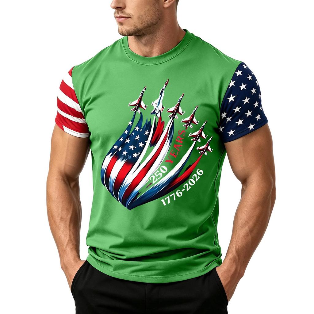 Men's Independence Day Flag Print Short Sleeve T-Shirt, Loose Casual Daily Summer Tops