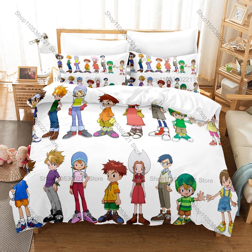 Digimon Anime 3D Print Bedding Set Duvet Cover + 2 Pillowcases Soft Polyester Bed Linen Bedroom Decor For Anime Fans