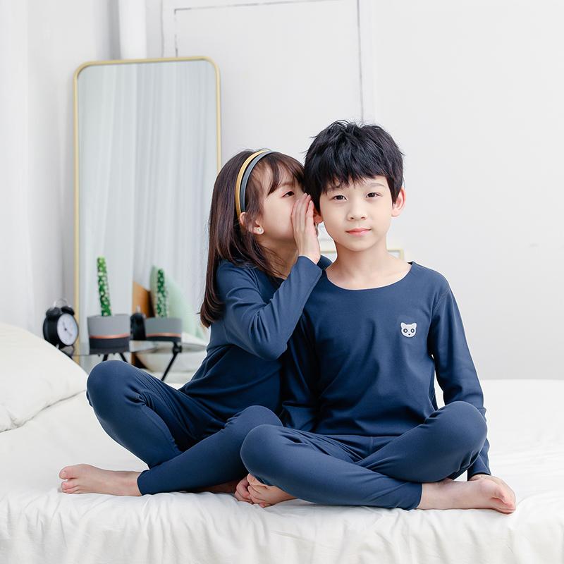 2-piece children's autumn and winter solid color autumn clothes and trousers suit boys and girls comfortable thermal underwear