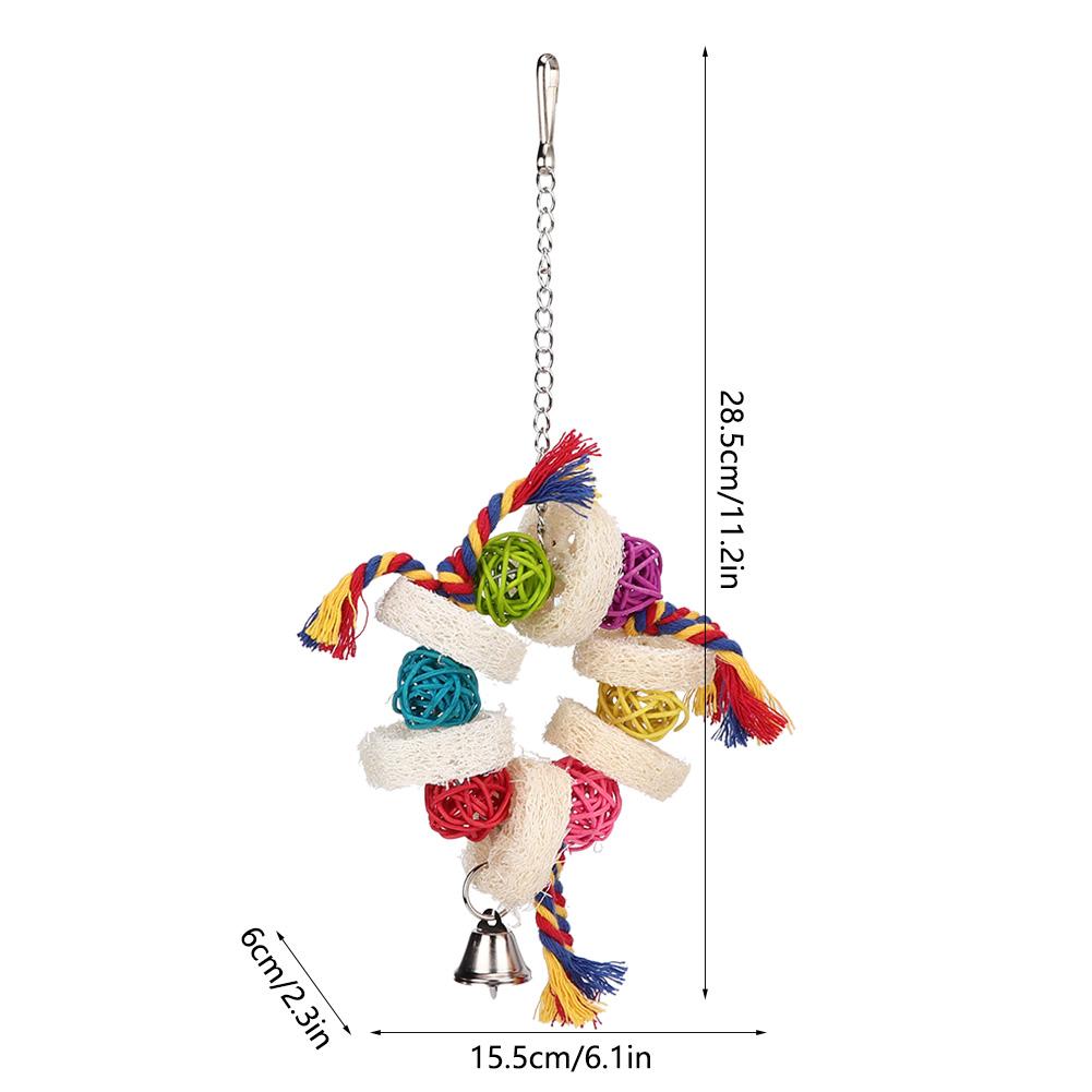 Bird Playing Toys Loofah Sponge Cotton Rope Hanging Parrot Rattan Biting Chewing Standing Rack Toy