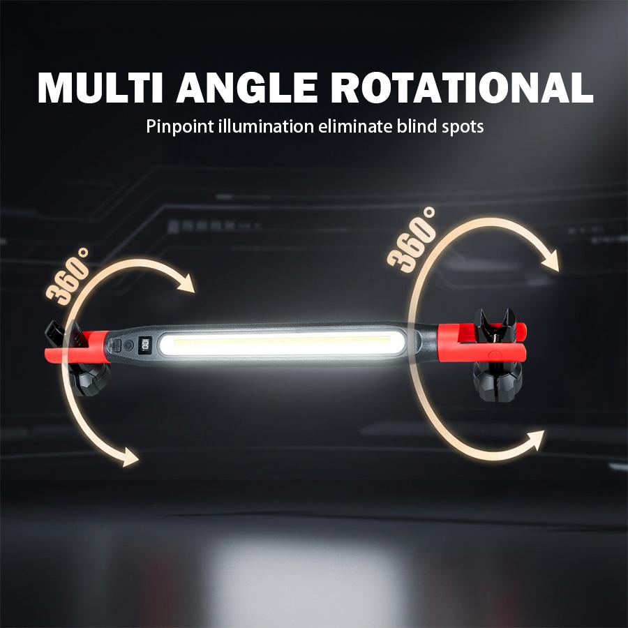 High Lumen Rechargeable LED Work Light for Car Emergency Repair, Powerful Magnetic Flashlight with Hooks and Magnetic Base