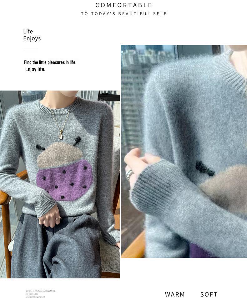 Elegant Gray Knit Women's Sweater: 2026 Autumn/Winter Base Layer - Trending Style, Season's Must-Have Top
