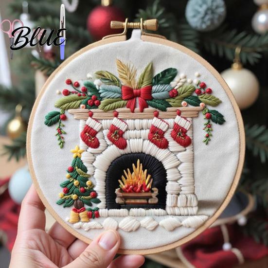 Handmade Christmas Embroidery Set with Santa Claus Landscape Starter Kit Winter Adult Craft Pattern Threads