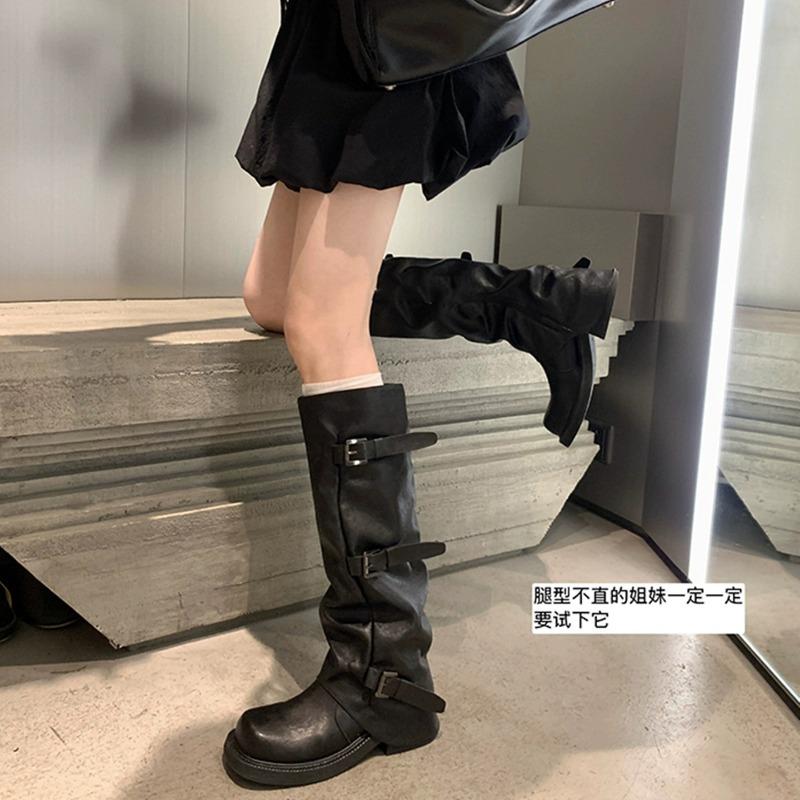 

Повышающая рост пряжка ремня квадратная круглая голова плиссированные полусапоги рыцарские женские западные плиссированные ботильоны на платформе 40