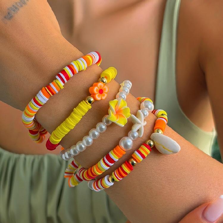 Stylish Soft Clay Bracelet Elastic Rope Colorful Bracelet Handmade Fashion Bracelet Stackable Bracelets for Adding Charm