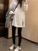 Women's Large European Style White Long-Sleeve T-Shirt - Loose Mid-Length Base Layer for Spring, Autumn, Winter.