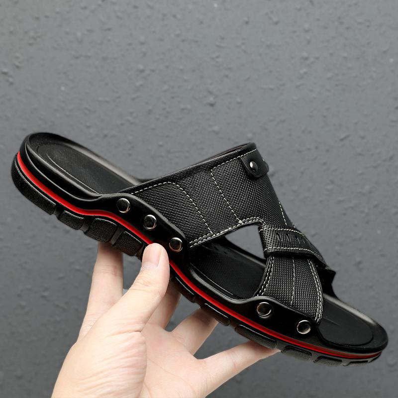 Luxury Men's Slippers, Genuine Leather Summer Shoes, Casual Beach Outdoor Home Flip Flops, Soft and Breathable Shoes