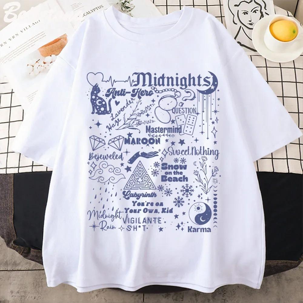 Taylor Swift Midnights Album Tracklist Doodle T-Shirt, Unisex Eras Tour Fan Merch, 100% Cotton Casual Streetwear Top 4XL