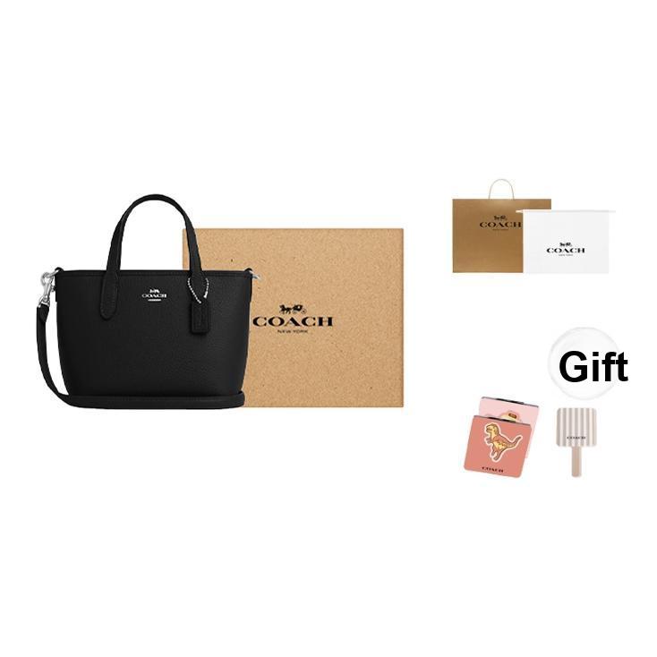 Coach Stad 15 Merklogo Verstelbare Afneembare Schouderband Leer Tote Bag Boodschappentas Crossbody Handtas Mini Dames tote Zwart CW031-SVBK