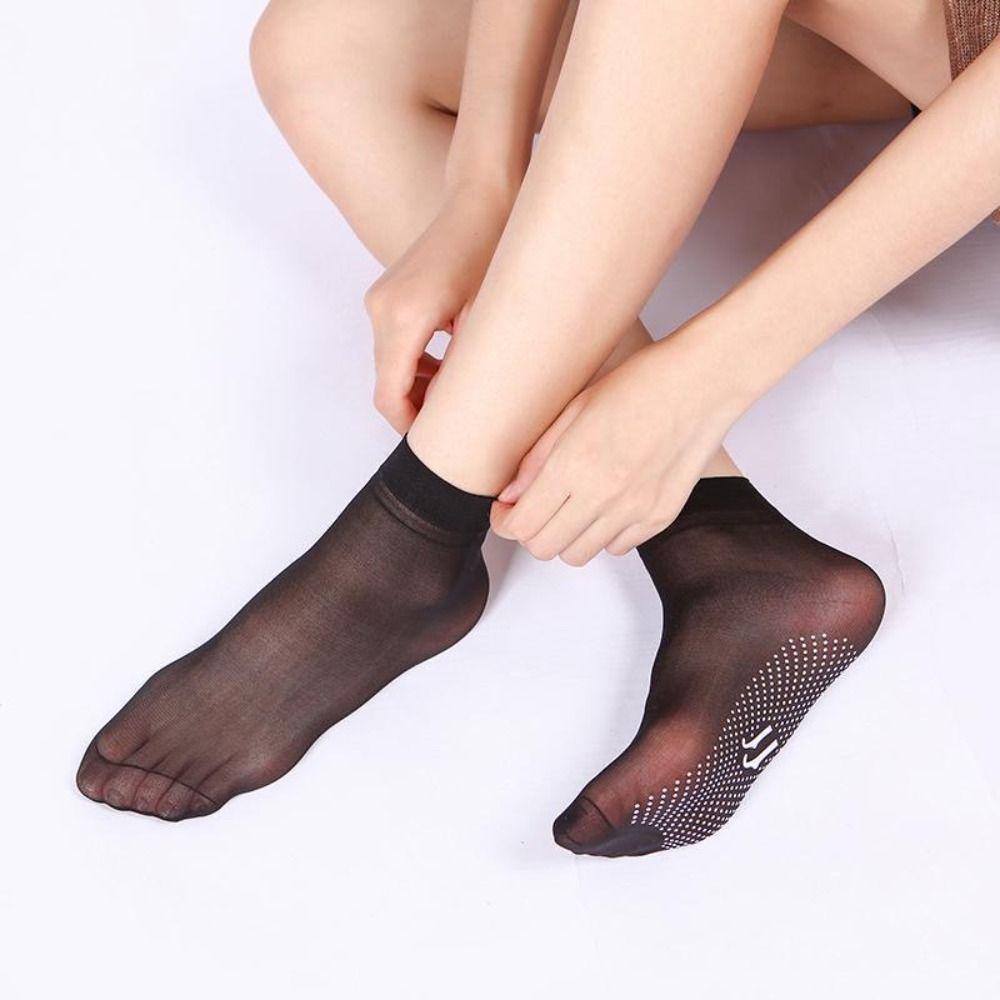 5Pairs Nylon Non-slip Crystal Silk Socks Transparent Women Invisible Socks Soft   Summer
