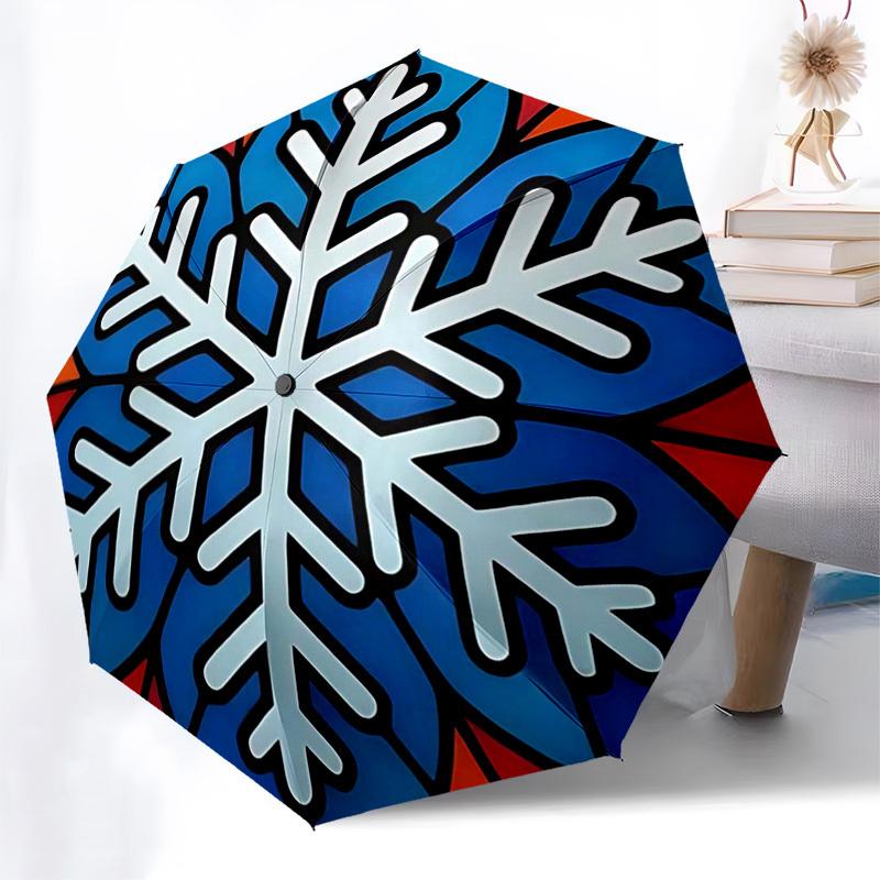 

1pc Snowflake Design Automatic Opening/Closing Umbrella with Portable Tri-Fold Design, 8-Bone Iron Frame, Outdoor, Festive Gift for Fans, Travelers, D