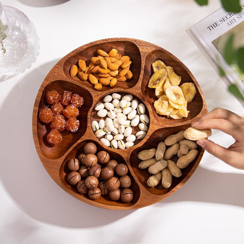 Solid Wood Fruit Tray for Living Room Tea Table Unique Decor Snack Dish Nut Organizer Chinese Storage Tray