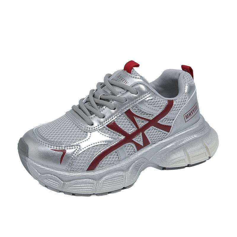 thick-soled mesh lace-up little white shoes for women in the summer of 2025, new fashionable and versatile, comfortable, thick-soled and lightweight