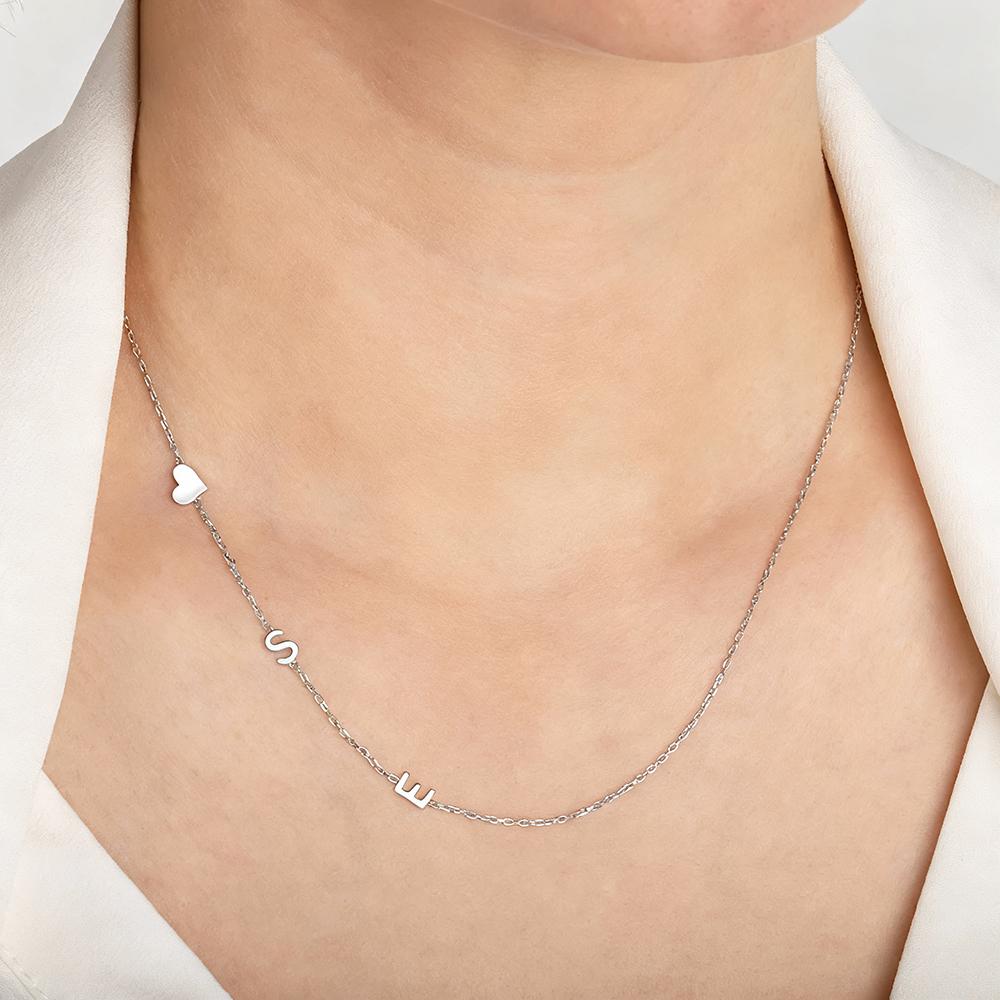 

Custom Heart Sideways Letter Initials Necklace Mothers Day Gift Personalized Bridesmaid Gold Color Stainless Steel Jewelry Party