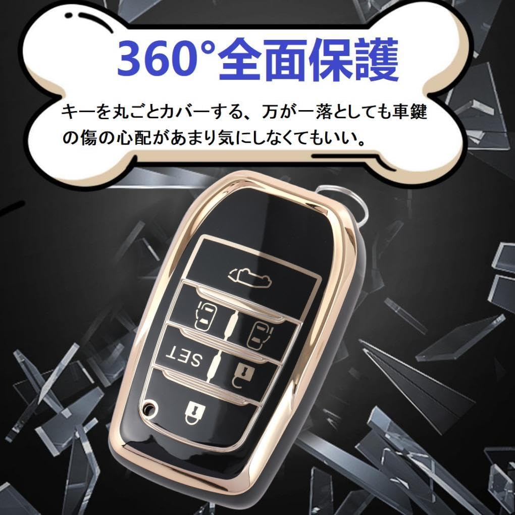 Alphard 30 Series Key Case Compatible with Toyota Vellfire 30 Series Key Cover Cute Smart Key Case Key Holder Panda Gold Black [HOYZE]