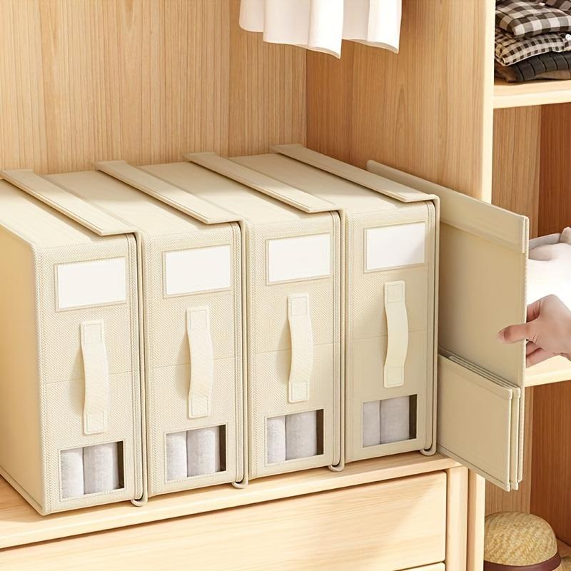 4pcs Bedding & Linen Storage Organizer Set with Viewing Window - Foldable, Pillows, and Duvet Covers - Non-Woven Fabric, Under-Bed Storage