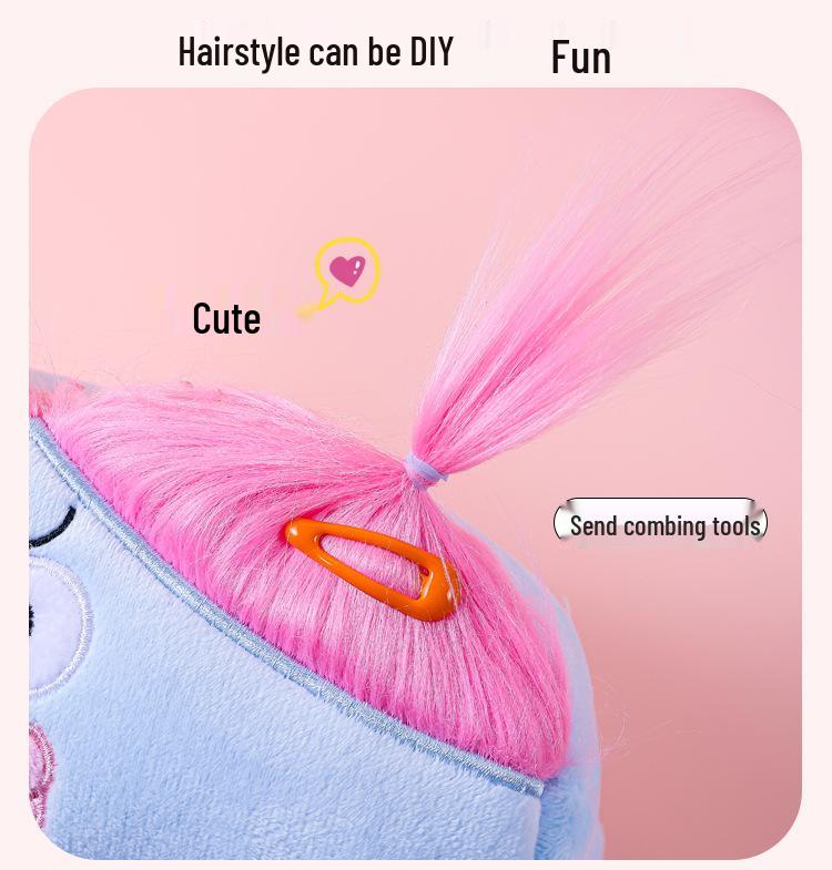 Frizzy Big-Eyed Monster Plush Pencil Case with Heart-Shaped Storage