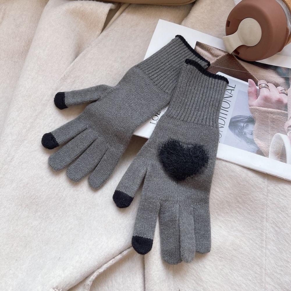 Touchscreen Women Knitted Gloves Windproof Cycling Gloves Love Heart Gloves  Riding Equipment