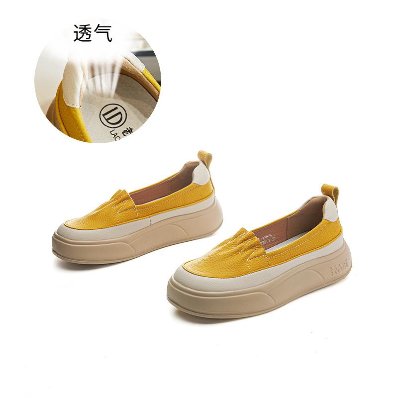 

Маленькие белые туфли из кожи с пенопластовой подошвой, лето 2025 года, женские туфли на платформе с одной педалью, универсальные женские мокасины в стиле ретро 41 жёлтый