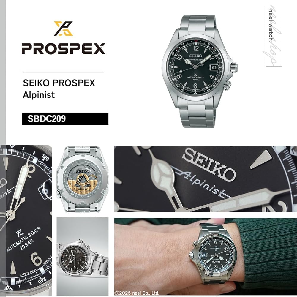 Seiko Prospex Alpinist Mechanical Automatic Watch Men's SBDC209 200m Water Resistant Stainless Steel Black Dial