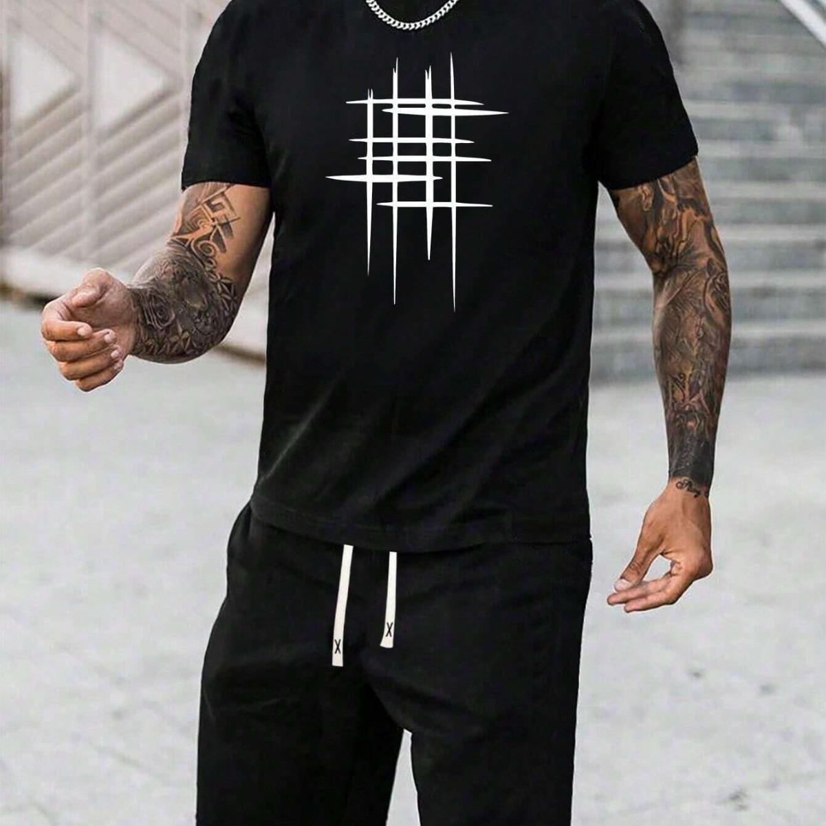

Men s Casual Striped Print Fashion Sports Suit Loose Comfortable Unisex Sports Clothing S