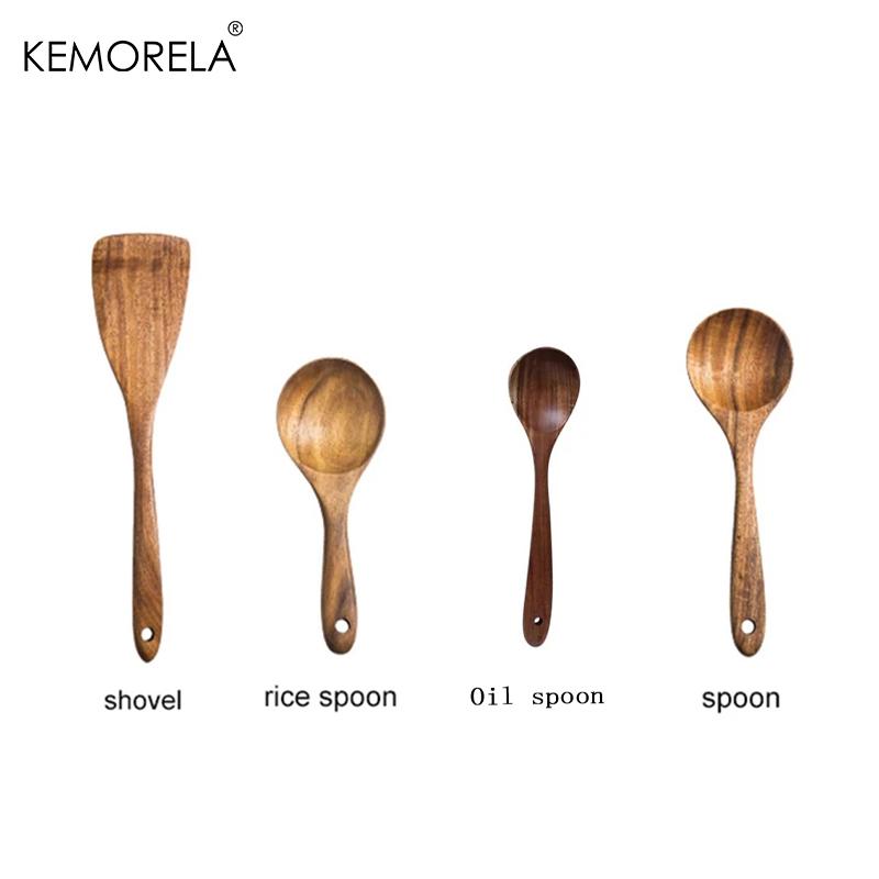 1PC Thailand Teak Natural Wood Tableware Spoon Ladle Turner Long Rice Colander Soup Skimmer Cooking Spoons Scoop Kitchen Tool