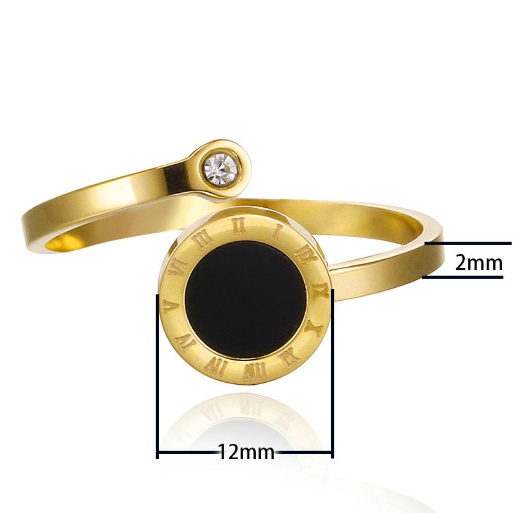 

Stainless Steel Zircon Tail Ring Black Shell Open Ring Vintage Wide Edge Rings