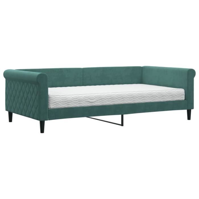 VidaXL Daybed with Mattress Dark Green 100x200 Cm Velvet 3197756