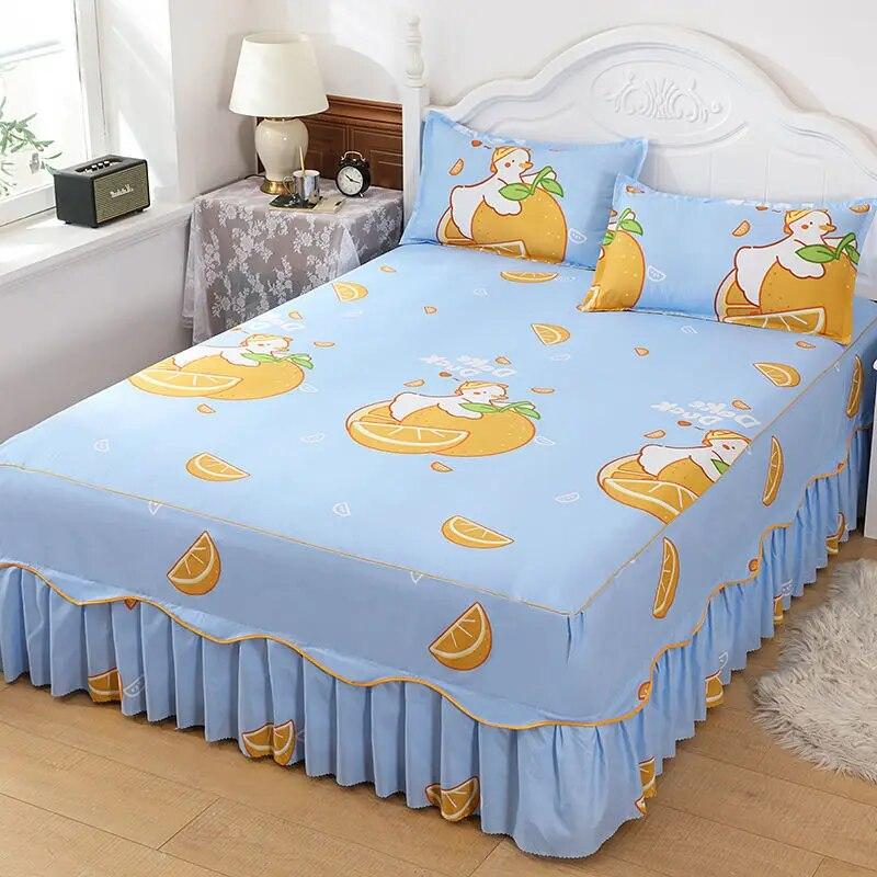 3 Pcs Classic Bed Skirt Princess Style Cotton Sheet Set Plain Bedspread for Bed Queen King Size Bed Cover with Pillowcases