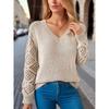 Damen Herbst und Winter Strickpullover mit ausgehöhltem Langarm und V-Ausschnitt
