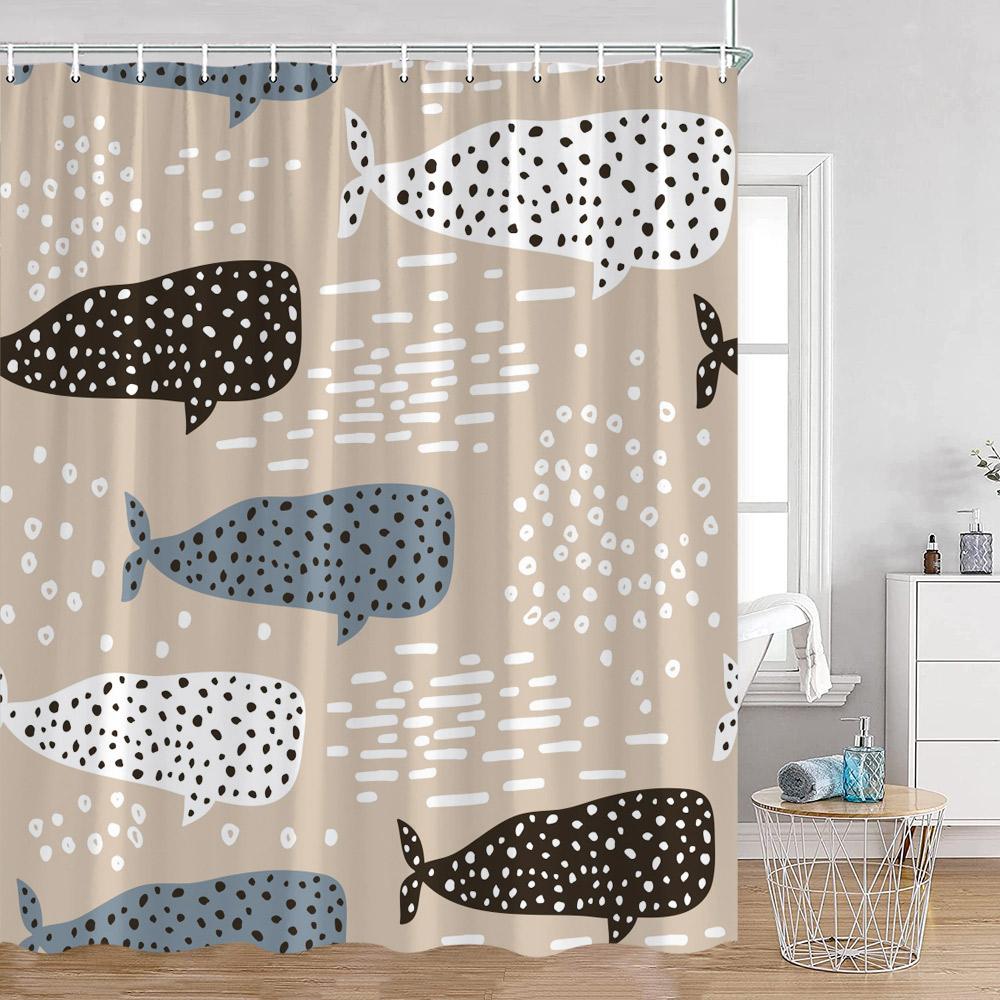 Ocean Animals Nautical Cartoon Shower Curtains Tropical Fishes Sharks Shell Sea Turtle Bathroom Decorations Kids Bath Curtain Wi