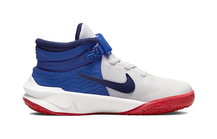 Nike Team Hustle D 10 Flyease Mid top Children's Basketball Shoes Gray Blue Children Aged 3 7 Years Old DD7302-103