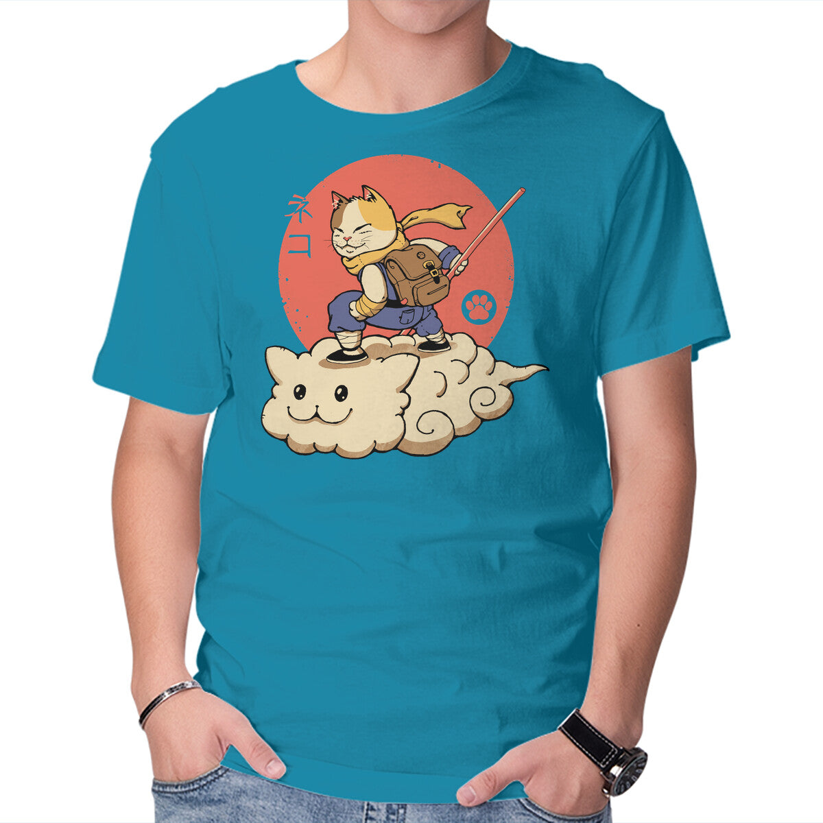 Unisex Crew Neck T-Shirt Kitten Cloud Graphic Short Sleeve Casual Tee XXXL