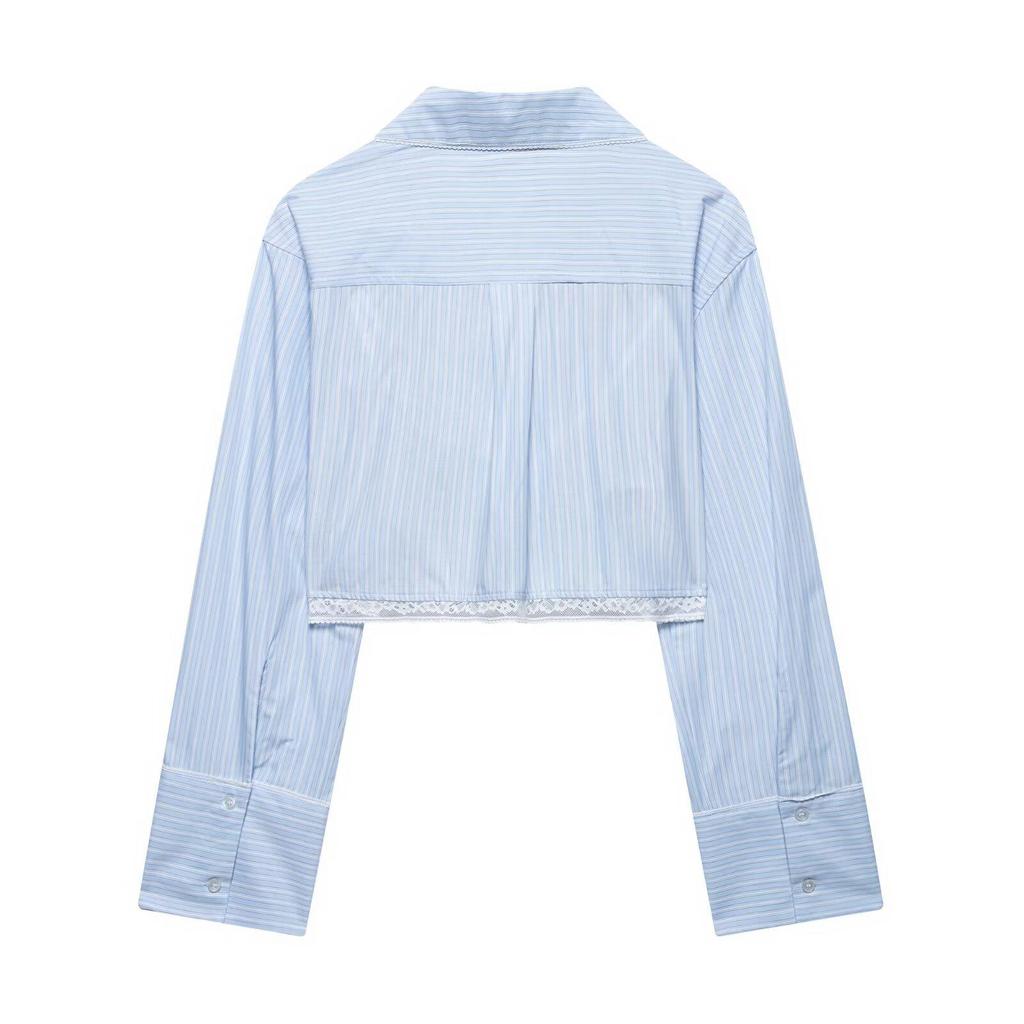 TAOP&ZA Spring/Summer Women's Lace Stripe Shirt Dress Pants Set