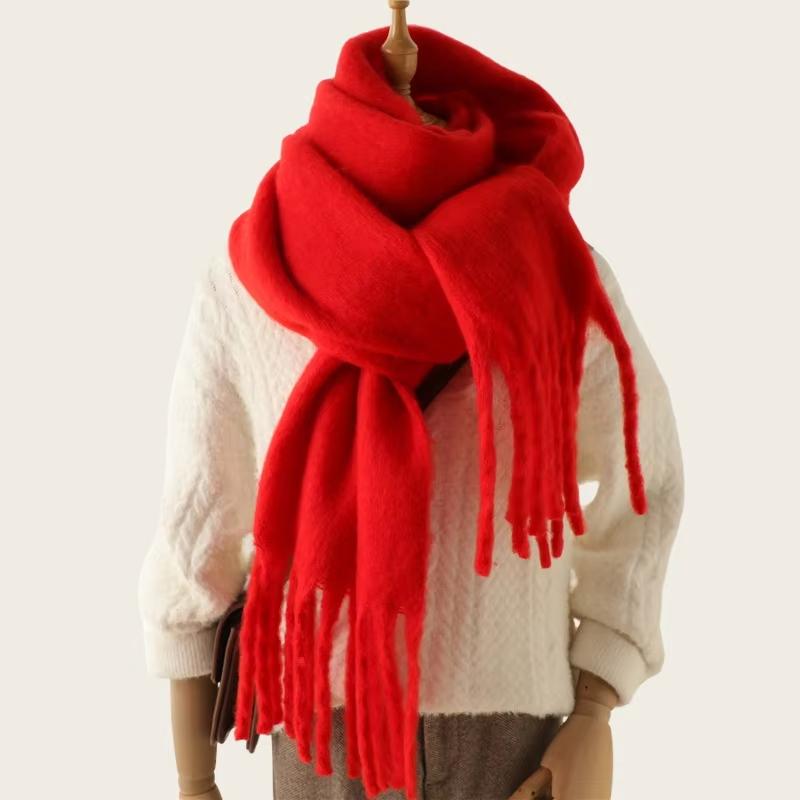 Winterschal für Damen Warm Einfarbig Pashmina Decke Wickeltuch Weiblich Dick Weich Bufanda Große Quaste Schal Lang Poncho Echarpe