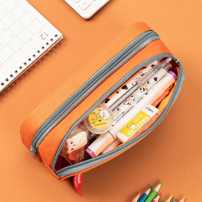 Large Capacity Dual-Layer Pencil Case Students Minimalist Fresh Design Oxford Fabric Multi-Compartment School