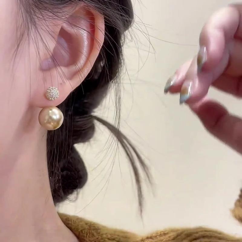 Champagne Gold Pearl Zircon Stud Earrings Niche Design Light Luxury High-end Earrings New Explosion
