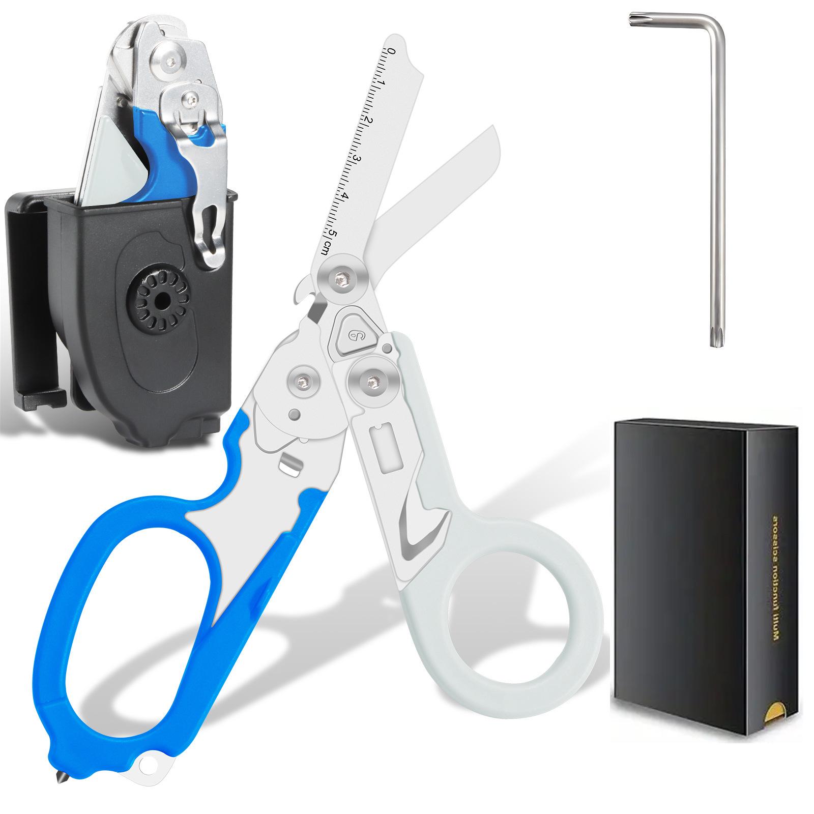 6-in-1 Multi-Functional Raptor Shears with K Sheath: Portable, Foldable Emergency Rescue and Glass Break Tool.