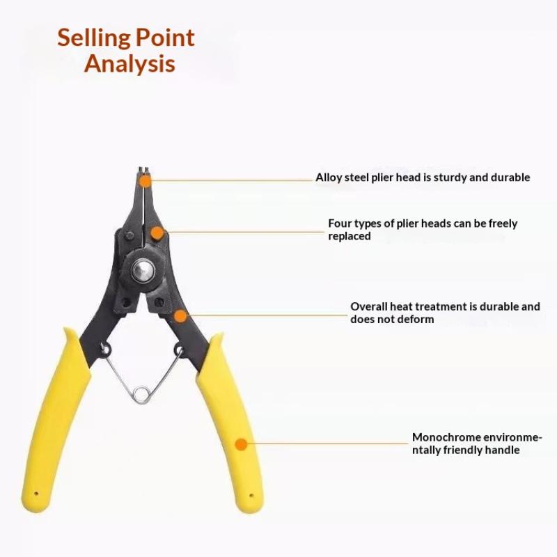 Multifunctional 4 In 1 Snap Ring Plier Combination Spring Four Rings Plier Head Clamp Spring Shaft Dismounting Repairing Tool