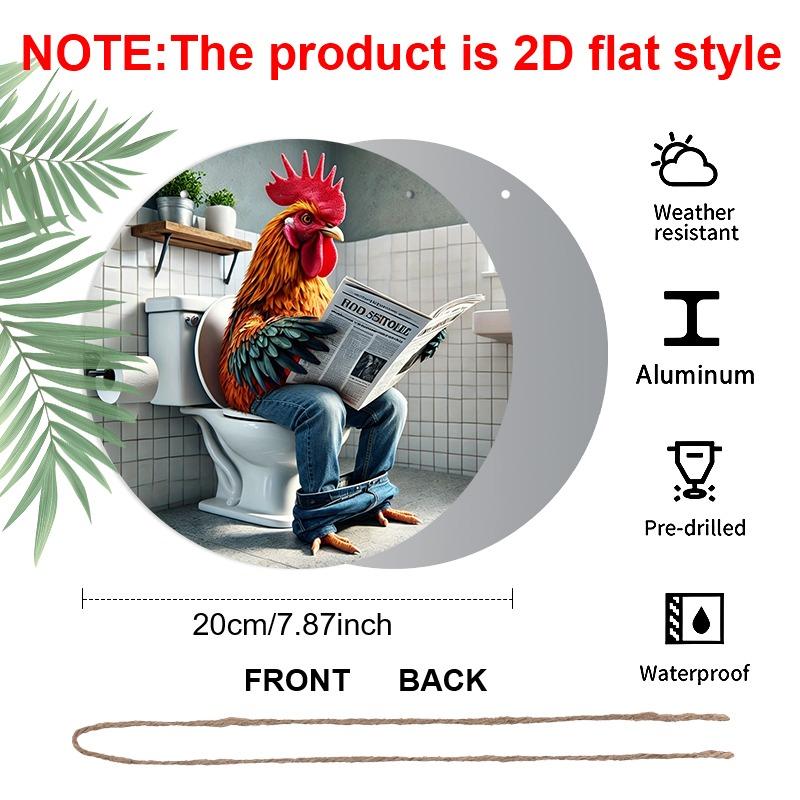 2D Flat, Retro-style High-end Aluminum Wall Decoration, Available in Various Sizes. Features A Rooster Sitting on A Toilet. Suitable for Indoor and