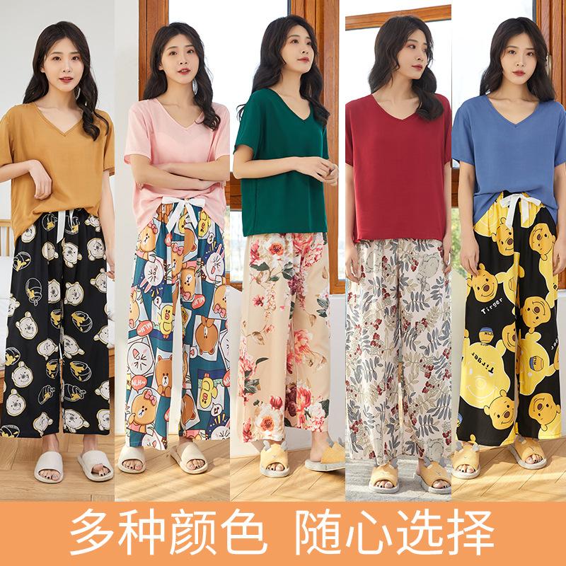 Sommer Damen Baumwolle und Seide Kurzarm T-Shirt Einfarbig V-Ausschnitt Locker und Bequem Lässige Baumwolle Kühle Loungewear Pyjama