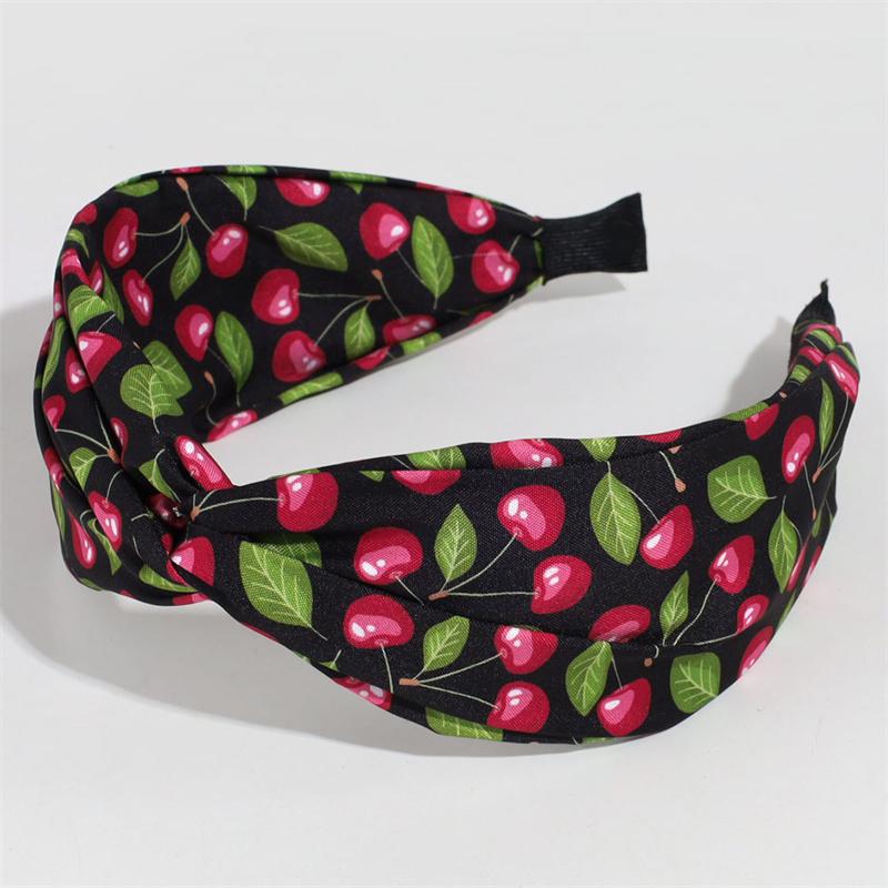 Beautiful Cherry Strawberry Print Hairbands with Center Cross Knot for Women's And Girls Casual Shopping Hair Hoop Accessory