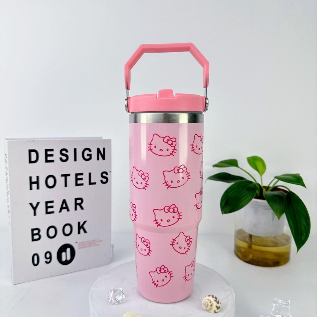 30Oz Car Cup 304 Stainless Steel Vacuum Insulation Cold Preservation Handle Cup Cartoon Kt Cat Car Cup Ice Bar