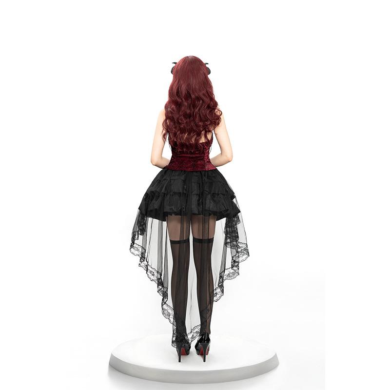 Cosplay new hot girl retro dark temperament fluffy dovetail dress set halloween cos goth queen devil dress up