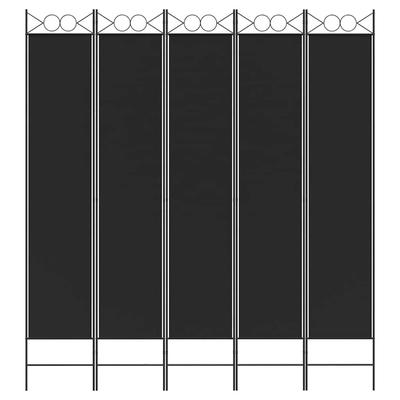 5 Piece Black Room Divider 200 X 220 Cm Fabric