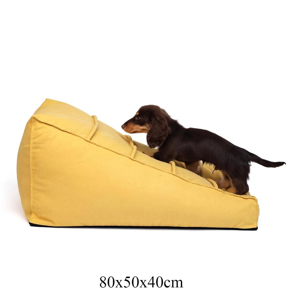 2-in-1 Pet Ramp & Bed Detachable Dog Stairs with High Sponge Washable Pet Climbing Ladder Non-Slip Puppy Slope for Sofa/Bed