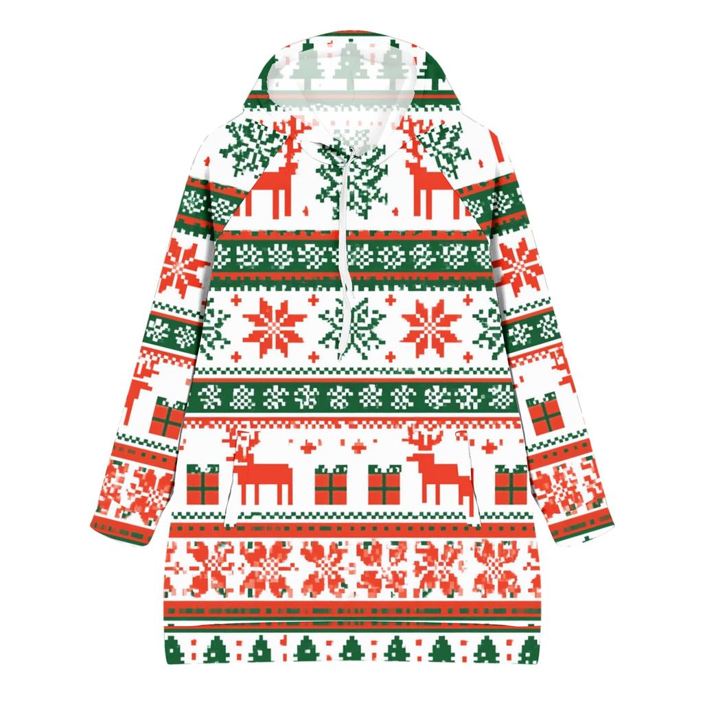 Women's Casual Christmas Print Long Sleeve Hooded Sweatshirt Top