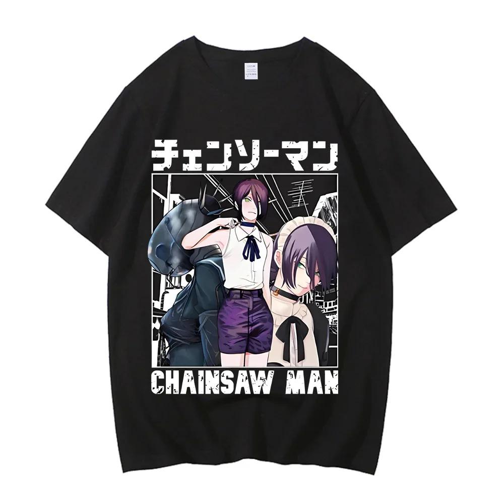 Chainsaw Man Reze & Bomb Devil Manga Panels T-Shirt, Unisex Dark Fantasy Anime Streetwear Tee, 100% Baumwolle Lässiges Kurzarm Oberteil