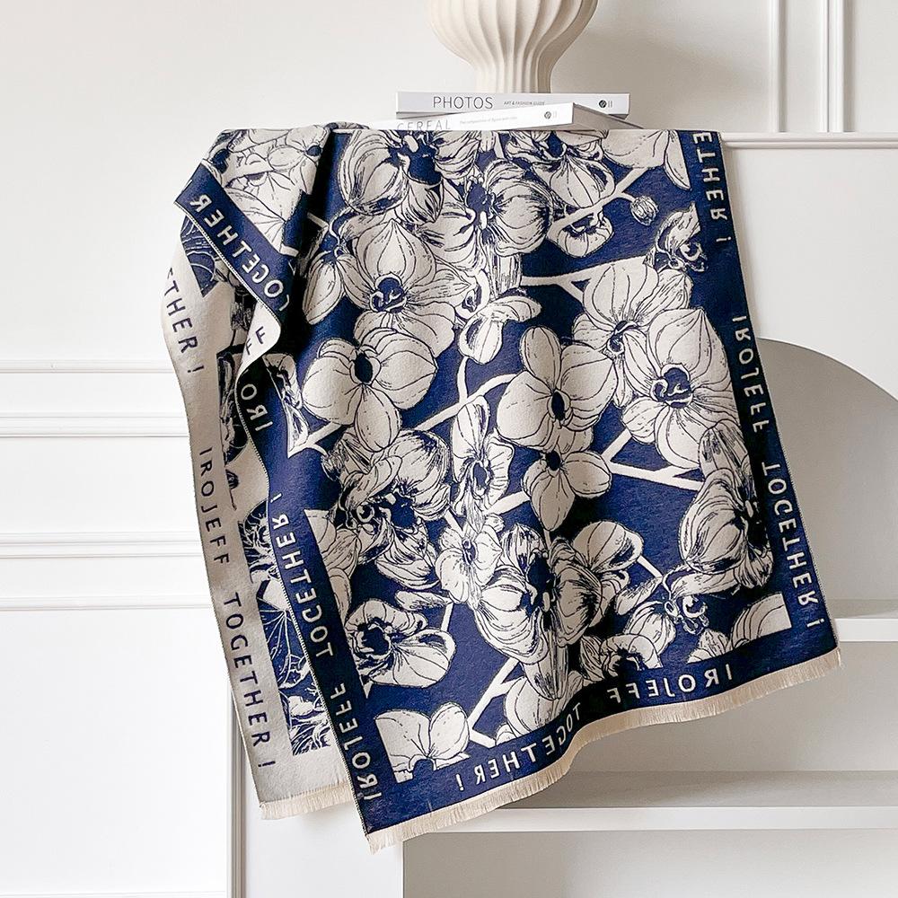 Retro scarf red imitation cashmere high-end shawl versatile warm thickened shawl with extended air conditioner blanket