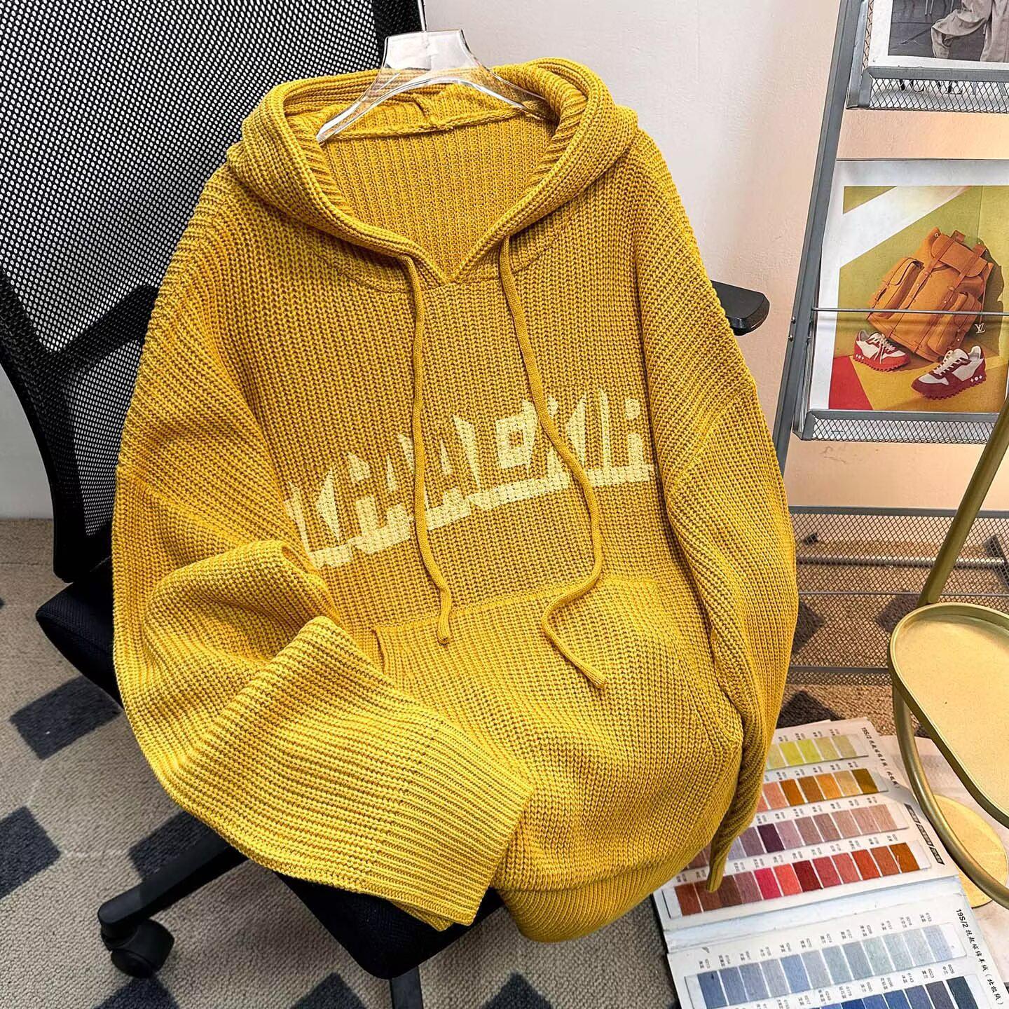 Unisex American Retro Knit Hoodie: Versatile, Warm, Loose Pullover for Autumn and Winter. XXL